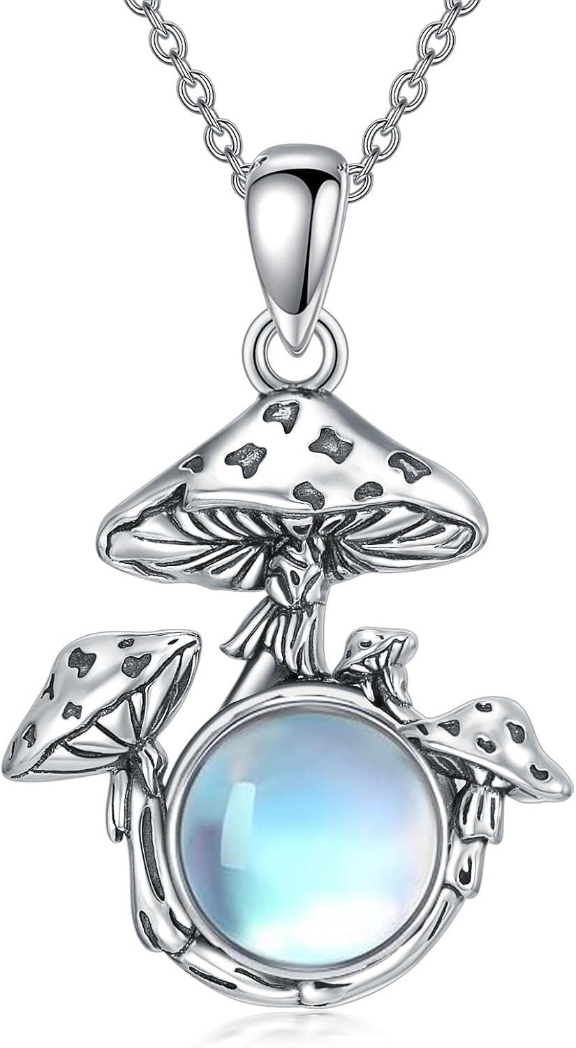  Sterling Silver Mushroom Necklace Jewelry Gift for Female Mushroom Lovers -0-0