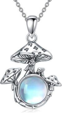 wholesale  Sterling Silver Mushroom Necklace Jewelry Gift for Female Mushroom Lovers -Moonstone