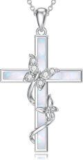 wholesale 925 Sterling Silver Cross with Opal and CZ Butterfly Pendant Necklace for Women-0-0