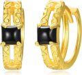 wholesale Gold Plated 925 Sterling Silver Square Black Onyx Stone Double Twist Sleeper Hoop Earrings-0-0