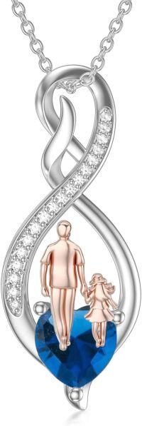 wholesale Sterling Silver Birthstone Infinity Heart Pendant Father Daughter Gift-01-09-Dark Blue-September