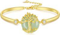wholesale 14K Gold Plated Sterling Silver Jade Bracelet for Women Lotus Sunflower Tree of Life Hummingbird Dragonfly Bee Butterfly Cat Birthday Mothers Day Gifts for Mom Grandma-Tree of Life