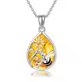 wholesale 925 Sterling Silver Amber Bee Flower Pendant Necklace Wholesale for Women-0-0