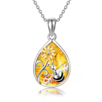 wholesale 925 Sterling Silver Amber Bee Flower Pendant Necklace Wholesale for Women-Bee