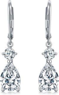 wholesale 925 Sterling Silver Clear Birthstone Dangle Leverback Earrings for Women-4-April-White Sapphire