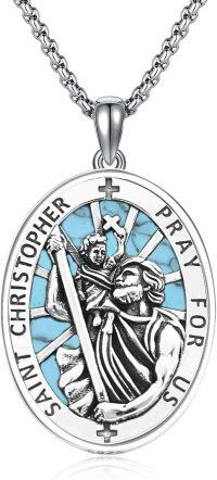 wholesale 925 Sterling Silver Turquoise St Christopher Prayer Medal Necklace Pendant-10a-St Christopher-Turquoise-10a-St Christopher-Turquoise