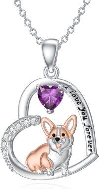 wholesale Sterling Silver Birthstone Dachshund Necklace Dog Lover Gift-2-02-February