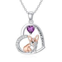 wholesale 925 Sterling Silver Corgi Love Forever Pendant Necklace-2-02-February