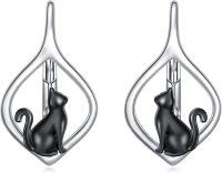 wholesale 925 Sterling Silver Pink Angel Wing Rabbit Hoop Earrings for Women Gifts-Black Cat