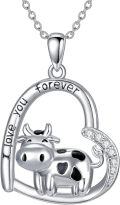 wholesale 925 Sterling Silver I Love You Forever Highland Cow Heart Pendant Necklace for Women-0-0
