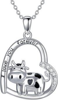 wholesale 925 Sterling Silver I Love You Forever Highland Cow Heart Pendant Necklace for Women-Cow