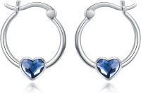 wholesale 925 Sterling Silver Blue Crystal Heart Hoop Earrings 20mm Austrian-Heart