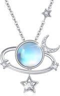wholesale 925 Sterling Silver Blue Moonstone Star & Crescent Moon Pendant Necklace for Women Gifts-0-0