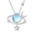 wholesale 925 Sterling Silver Blue Moonstone Star & Crescent Moon Pendant Necklace for Women Gifts-0-0