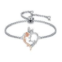 TOUPOP Sterling Silver Rose Heart Butterfly Initial L Letter Link Bracelet Jewelry Gifts-undefined