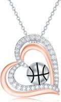 wholesale 925 Sterling Silver Sports Ball in Heart Pendant Necklace for Women - Baseball/Volleyball/Basketball/Soccer s-0-0