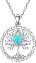 wholesale 925 Sterling Silver Heart-Shaped Turquoise Tree of Life Pendant Necklace s for Women-0-0