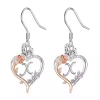 TOUPOP Sterling Silver Rose Heart Butterfly Initial X Letter Drop Dangle Earrings-undefined