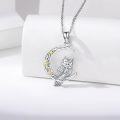 wholesale 925 Sterling Silver Moon & Star Lab-Grown Cubic Zirconia Owl Pendant Necklace for Women-0-2