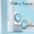 wholesale 925 Sterling Silver Oval Turquoise Stud Earrings with Braided Edge and Blue Stone for Women's Fashion Accessories-0-3