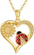wholesale 14K Gold Ladybug Heart Sunflower Pendant Necklace for Women - Mothers Day Gift-0-0
