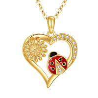 wholesale 14K Gold Ladybug Heart Sunflower Pendant Necklace for Women - Mothers Day Gift-Ladybug Sunflower
