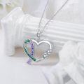 wholesale 925 Sterling Silver Heart-Shaped Teal and Purple Crystal Pendant Necklace-0-2