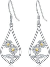 wholesale Sterling Silver Carnation Violet Daffodil Daisy Lily Rose Lotus Poppy Marigold Holly Birth Flower Earrings-04-April-Daisy