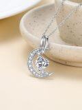 wholesale 925 Sterling Silver White Gold & Sterling Silver 1ct Heart Moissanite Diamond Moon Necklace for Women-0-4