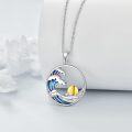 wholesale 925 Sterling Silver Ocean Wave Compass Pendant Necklaces for Women with Gold Plated Sea Turtle Charm and Blue Enamel Waves Design s-0-2
