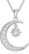 wholesale 925 Sterling Silver 925 Crescent Moon & Sun Moissanite Pendant Necklace for Women-0-0