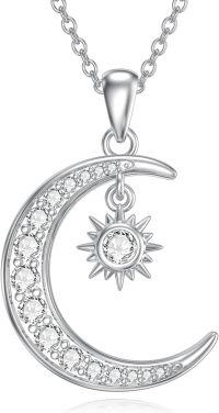 wholesale 925 Sterling Silver 925 Crescent Moon & Sun Moissanite Pendant Necklace for Women-Moon Star Neckalce