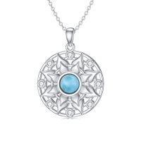 wholesale 925 Sterling Silver Pendant With Blue Center Stone And Clear Gems-Lotus