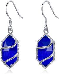 wholesale 925 Sterling Silver Gemstone Hexagon Drop Dangle Earrings Fine Jewelry Gifts for Women-Sapphire
