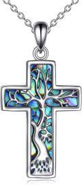 wholesale 925 Sterling Silver Tree of Life Abalone Shell Inlay Celtic Knot Cross Pendant Necklace for Women Girls  16+2 Chain Length-0-0