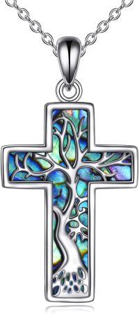 wholesale 925 Sterling Silver Tree of Life Abalone Shell Inlay Celtic Knot Cross Pendant Necklace for Women Girls  16+2 Chain Length-Abalone Shell Tree of Life Necklace