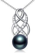 wholesale 925 Sterling Silver Infinity Knot with Black Pearl and Cubic Zirconia Pendant Necklace for Women-0-0