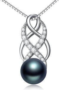 wholesale 925 Sterling Silver Infinity Knot with Black Pearl and Cubic Zirconia Pendant Necklace for Women-Celtic 1
