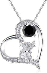 wholesale Sterling Silver Highland Cow Birthstone Necklace Jewelry Gifts for Women Girls-3-1-Black CZ-3-1-Black CZ