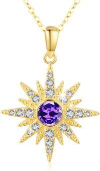 wholesale Sterling Silver Gold Plated Opal Moonstone Birthstone Starburst Necklace for Women-February Stone