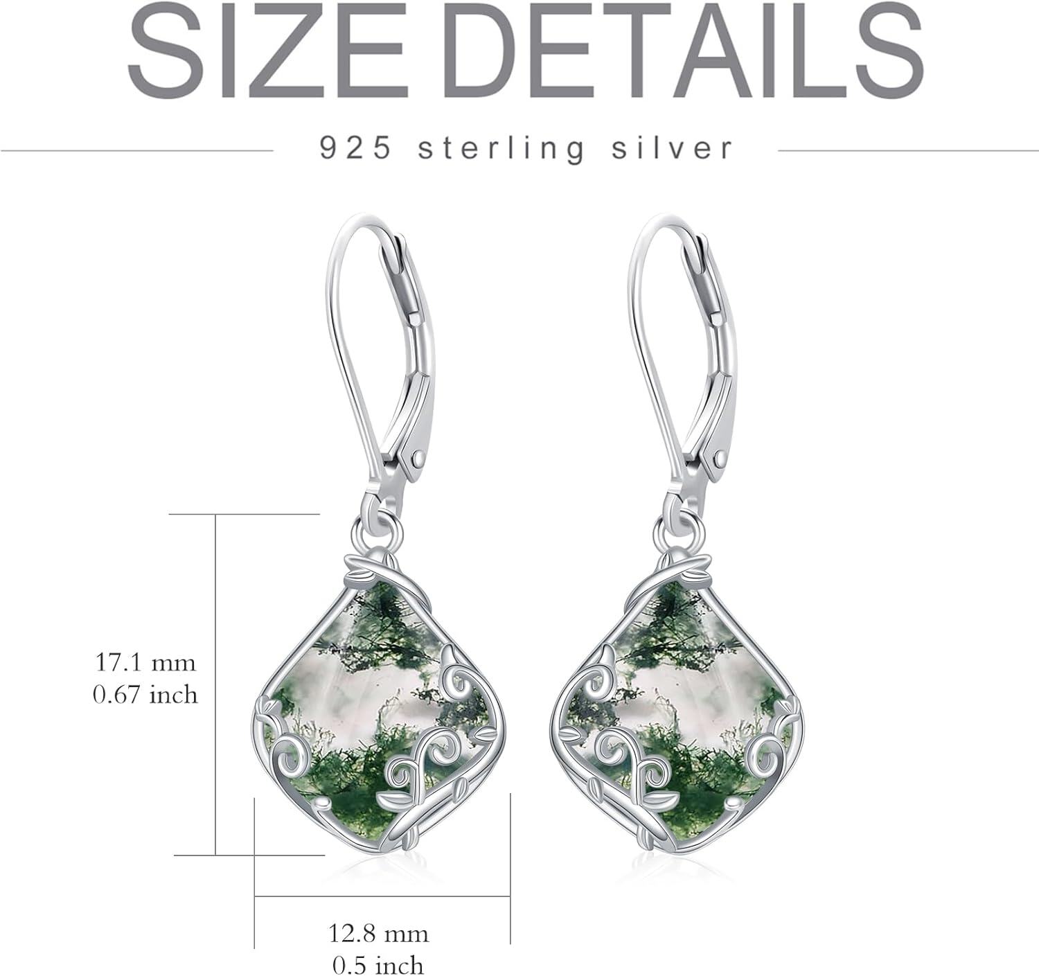 925 Sterling Silver Green Moss Agate Filigree Teardrop Dangle Earrings for Women-0-5
