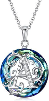 wholesale TOUPOP Gifts For Women Initial Necklace Sterling Silver Letter A Pendant Necklaces With Blue Circle Crystal Birthday Initial Jewelry For Mom Grandma Her Wife Mother's Day -undefined