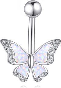 wholesale 925 Sterling Silver Butterfly Belly Button Ring Dangle Hoop Opal Body Piercing s for Women (14g)-Butterfly