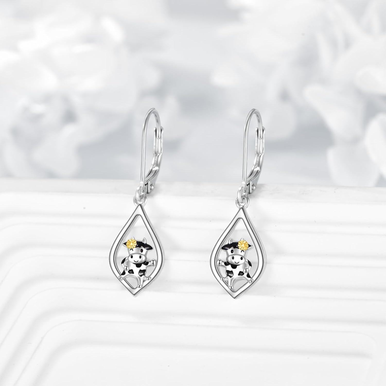 Sterling Silver Moonstone Bee Cow Dragonfly Earrings Animal Jewelry Gift-0-5