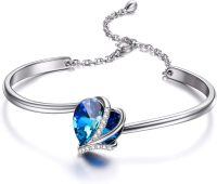 wholesale 925 Sterling Silver Blue Heart Bracelet With Chain Clasp And Crystal Accents-02 Blue Bracelet