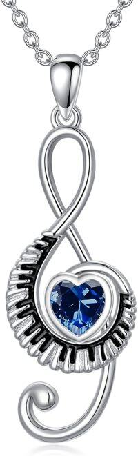 wholesale Sterling Silver Birthstone Music Necklace Piano Note Treble Clef Pendant-12-December
