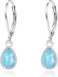 wholesale 925 Sterling Silver Opal Teardrop Leverback Earrings Hypoallergenic Gift-Blue Teardrop Silver