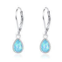 wholesale 925 Sterling Silver Opal Teardrop Leverback Earrings Hypoallergenic Gift-Blue Teardrop Silver