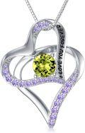 wholesale TOUPOP Peridot Necklace Sterling Silver August Birthstone Necklace Birthday Christmas Anniversary I Love You Forever Heart Jewelry For Women Her -0-0