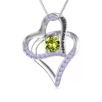 TOUPOP Sterling Silver Peridot Necklace August Birthstone Heart Jewelry-undefined